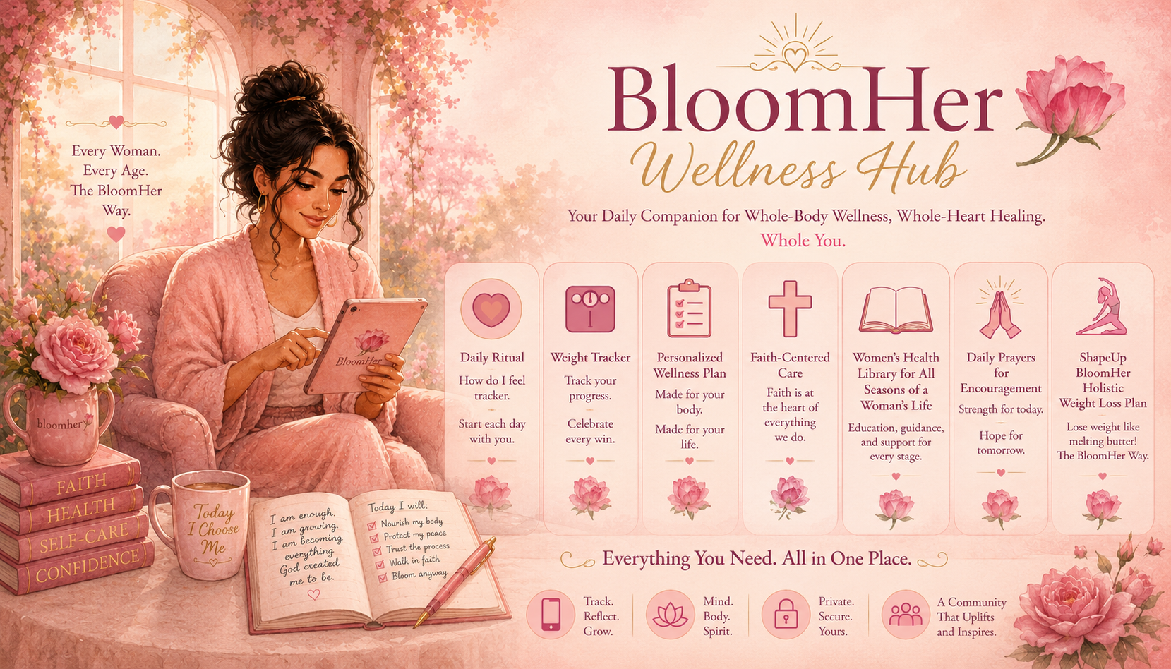 BloomHer Wellness Hub — your daily companion for whole-body wellness, whole-heart healing
